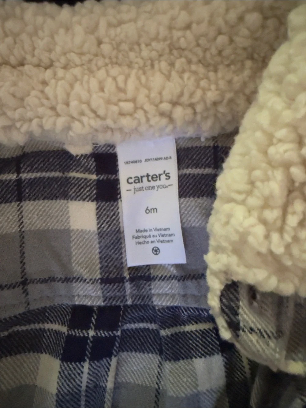 Carter's Blue & Cream Plaid Sherpa Collar Button-Down Shirt
